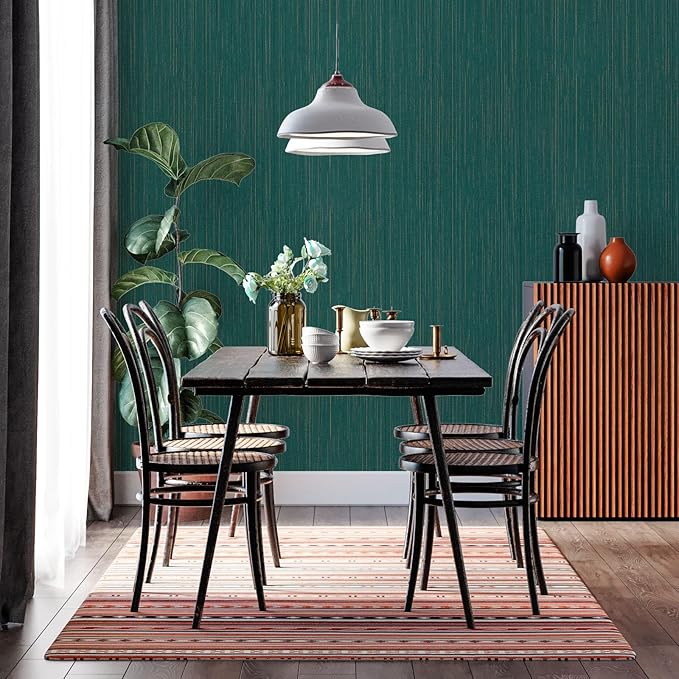 Teal Grasscloth Peel and Stick Wallpaper A Set of 23.6" X 480" Self-Adhesive