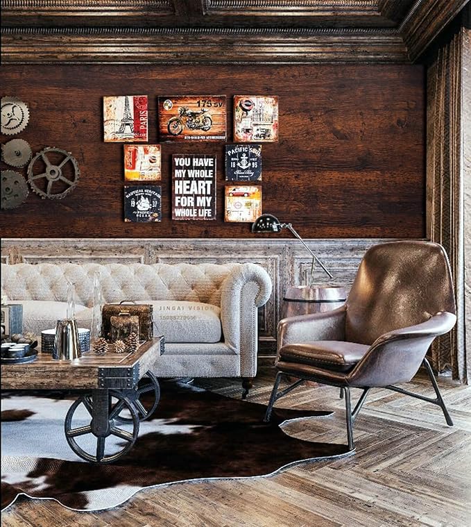 Dimoon 236"x17.7"Peel and Stick Wood Wallpaper Red Brown Wood Paper Red Dark