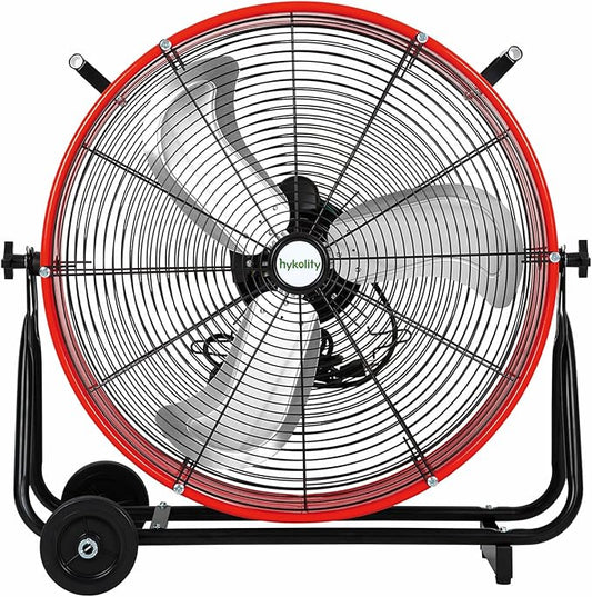 hykolity 24 inch 8100 CFM High Velocity Industrial Drum Fan, 3-Speed Heavy Duty Metal Shop Fan for Warehouse, Garage, Workshops, Factory, UL Listed, Red
