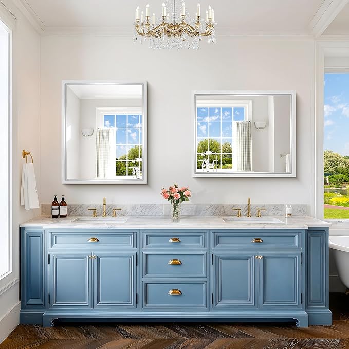 36x30 Silver Bathroom Mirror, Brushed Silver Rectangular Mirror