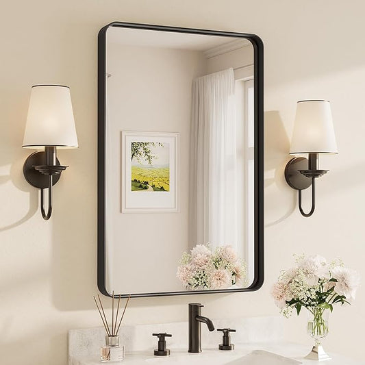 TETOTE Black Framed Bathroom Mirror, 24 x 36 Inch Matte Metal Frame Vanity