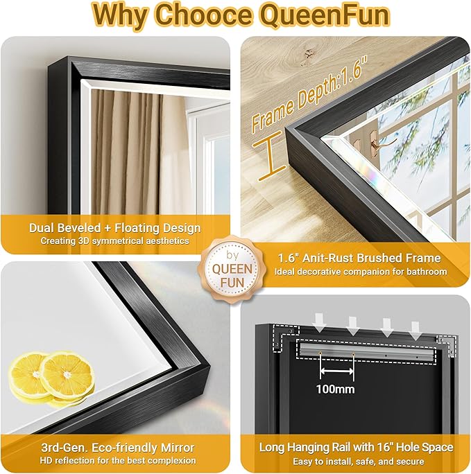 60 x 36 Black Framed Mirror for Bathroom, Beveled Black Bathroom Vanity Mirror
