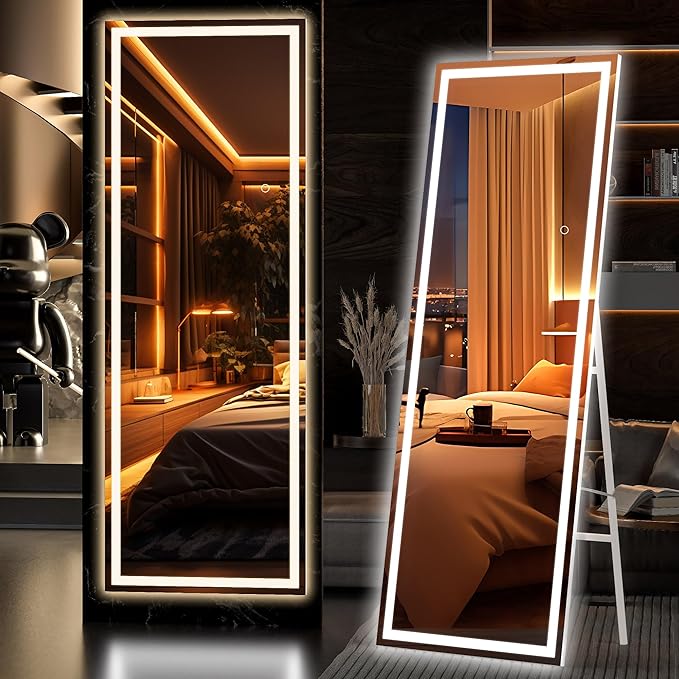 Hasipu Full Length Mirror with Lights, Full Body Dressing Standing, Hanging
