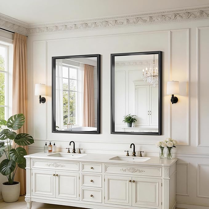 Black Framed Mirror 24"x40", Brushed Black Bathroom Mirrors