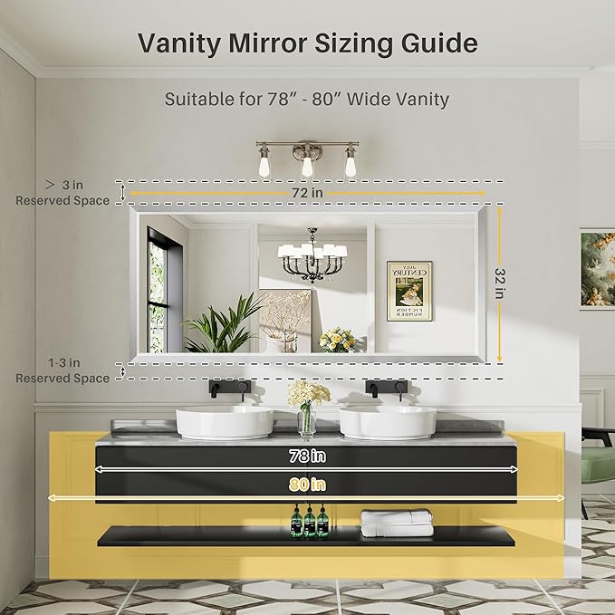72x32 Inch Brushed Silver Bathroom Mirror