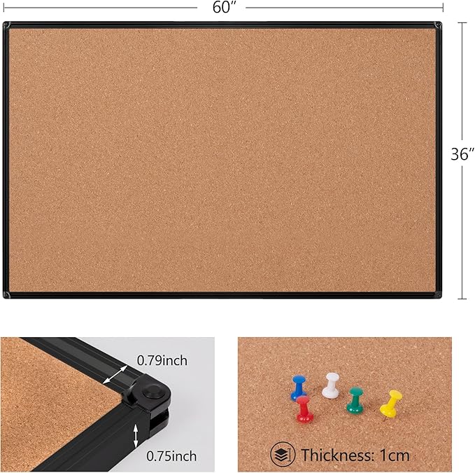 Extra Large Cork Bulletin Board 60" X 36", Wall Mounted Notice Pin Board
