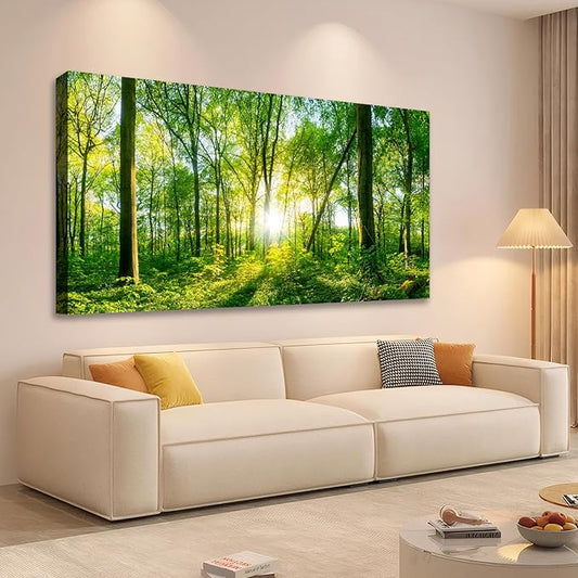 JLXART Nature Wall Art Sunshine Green Forest Canvas Pictures Scenery Wall Art Landscape Art Prints Beautiful Artwork for Living Room Bedroom Kitchen Home Office Decorations 30x58inch