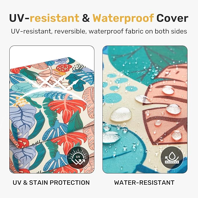 UNIKOME Outdoor Chair Cushions Pack of 4, Water Resistant Patio Cushions with Ties, High Density Sponge Filling Square Corner Seat Cushions for Outdoor Furniture, 24"*24"*4", Palm Tropical