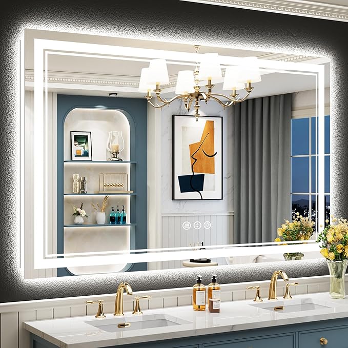 55x40 LED Bathroom Mirror with Lights, Backlit and Front Lit Anti-Fog Lighted