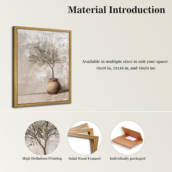 Vintage Olive Tree Canvas Wall Art, Farmhouse Aesthetic Oil Painting, Rustic