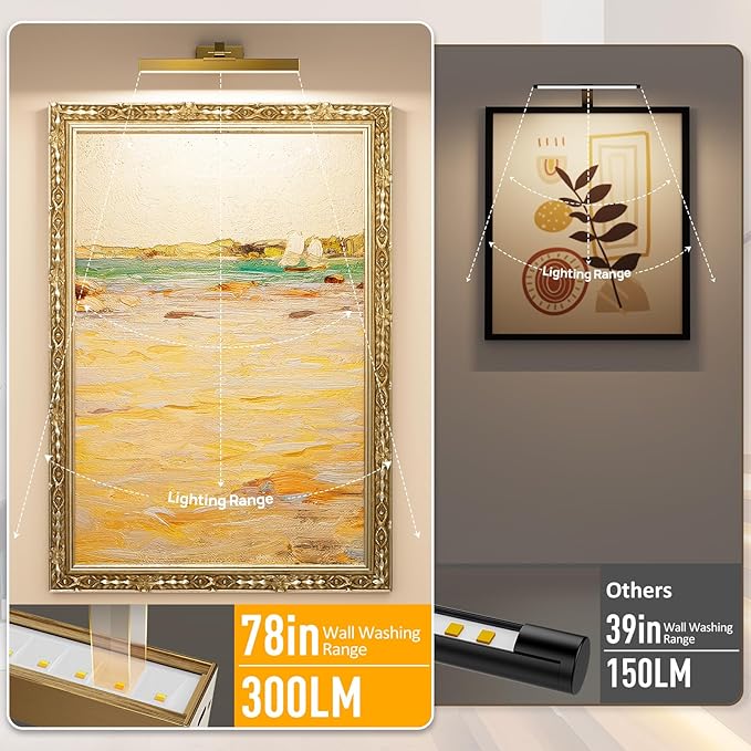 Afyuol Picture Lights for Wall, Brass Battery Operated Picture Light 16in Art