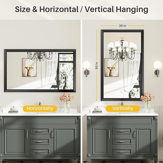 Briivue 50x30 Inch Black Bathroom Mirror