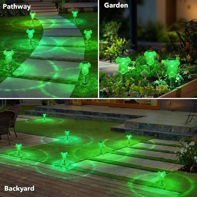 Benany Solar Lights Outdoor, St Patricks Day 8 Pack Mushroom Landscape Lights Waterproof, Solar Powered LED Lighting for Garden Yard Path Pathway Lawn Walkway Driveway Backyard Decor (Green)