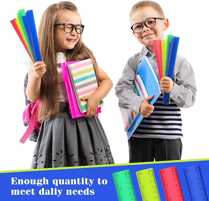 Zonon 50 Pcs 6 Inch/12 Inch Plastic Rulers Bulk Flexible Straight Rulers with Inches Centimeters First Day of School Gift Students Back to School Office Home Supplies(Colorful,12 Inch)