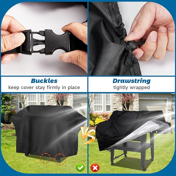 Heavy Duty Waterproof Gas Grill Cover, 76 inch Flat Top Griddle Cover for Weber Char-Broil Nexgrill More,4-6 Burner Grill Cover for Most 75 in Smoker，76"x 26"x36"