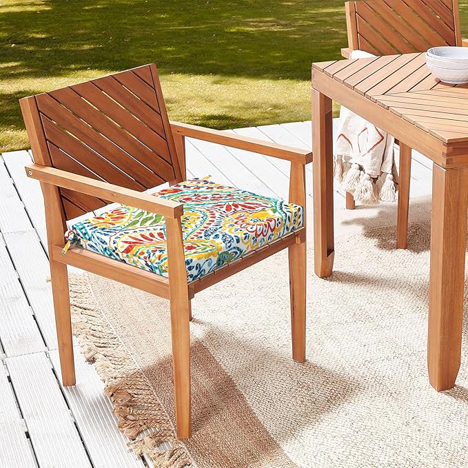 LVTXIII Outdoor Chair Cushions, Water Repellent Patio Furniture Cushions Outdoor Square Chair Pads with Ties for Dining Chairs and Garden Furniture Decoration, 18.5"x16"x2" Set of 4, Paisley Multi