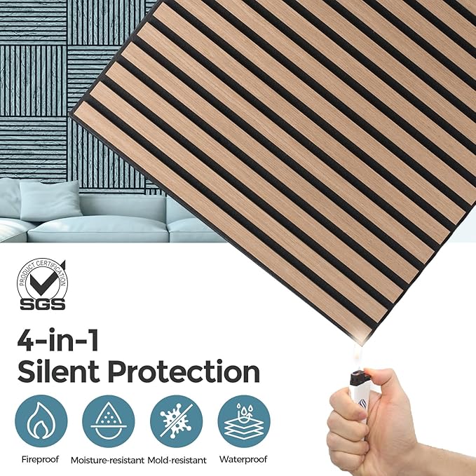 AKUMAX 4 Pack Wood Panels- 4x24x24Inches 3D Wall Panels Wood Wall, Decorative