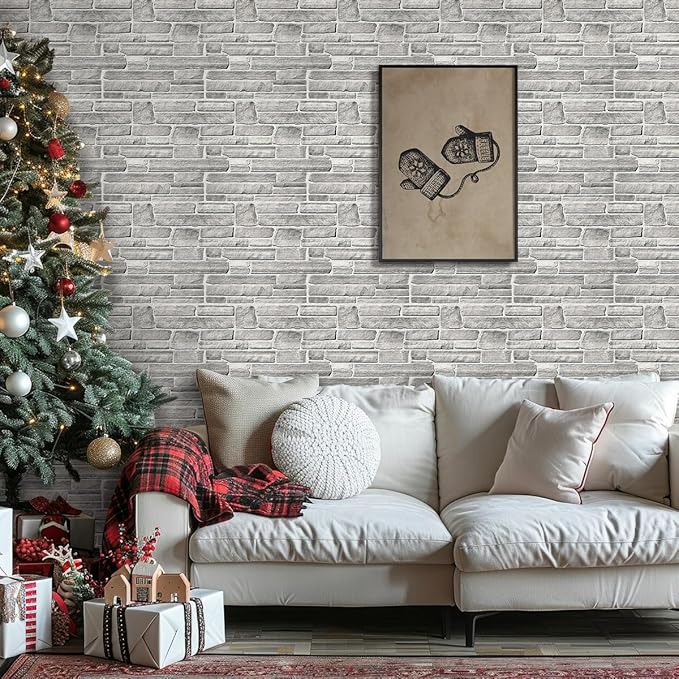 COMSTICKC Peel and Stick Faux Stone Wall Sticker Wall Panels, Not Real Stone
