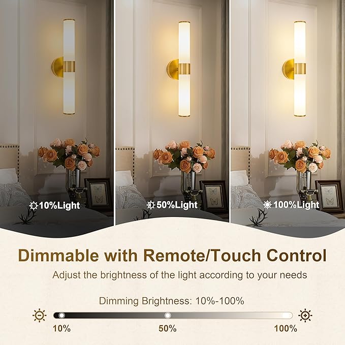 Morauroral Gold Battery Operated Wall Sconces Set of 2, Rechargeable Wall Lights