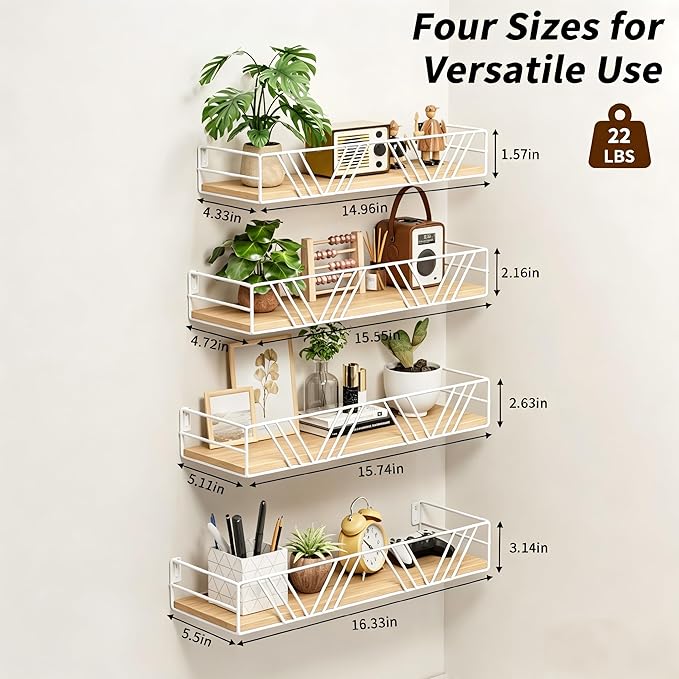 Floating Shelves for Wall, 4 Sets Rustic Wall Mounted Shelves