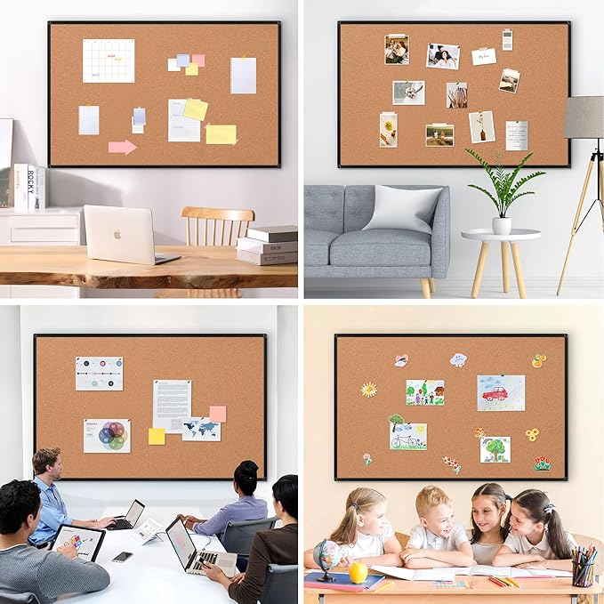 Extra Large Cork Bulletin Board 60" X 36", Wall Mounted Notice Pin Board