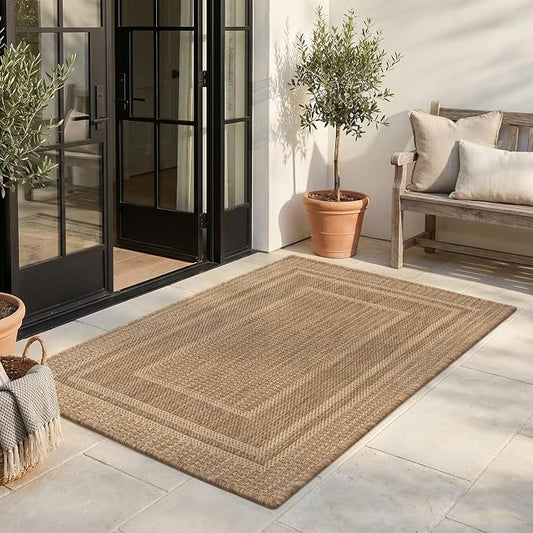 MontVoo-2x3 Outdoor Rug Porch Entryway Rug-Polypropylene Door Mat Indoor Outdoor Entrance Entry Rugs Kitchen Rugs, Textured Weave, Durable, Fade-Resistant, Non-Shedding, Modern Neutral Brown