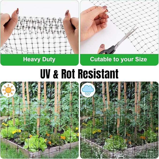 NONMON Bird Netting 5 x 100 FT Heavy Duty Garden Netting Deer Fence Netting Pest Barrier for Protect Fruit Trees, Plants and Vegetables Against Birds, Deer, Squirrels, Black - 2 Pack