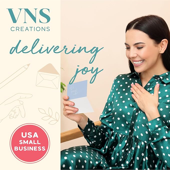 VNS Creations 50 Pack Thank You Cards With Envelopes, Stickers, 3.5x5 Inch Blank Thank You Notes - Bulk Box Set Notes for Graduation, Wedding, Small Business, Baby & Bridal Shower Card - Light Blue