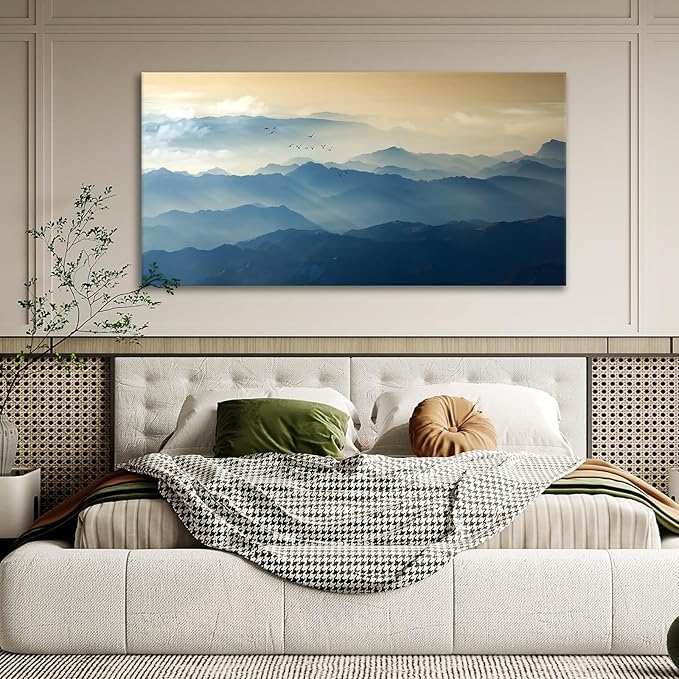 JLXART Wall Art Foggy Mountain Landscape Large Canvas Prints Wall Decor Living Room Bedroom Natural Scenery Office Decor Pictures 24"X48"