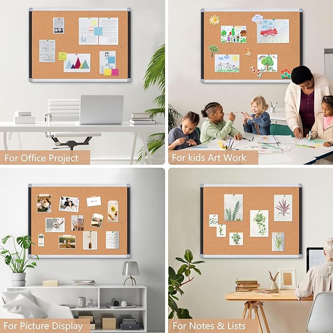 Large Cork Bulletin Board 36" x 48", 4 x 3 Office Board