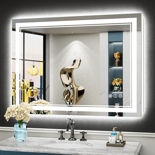 40x30 LED Bathroom Mirror with Lights, Backlit and Front Lit, Anti-Fog Lighted