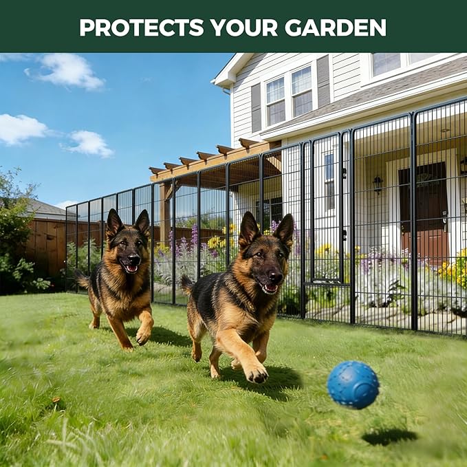 FXW Garden Fence Outdoor for the Yard – 45in(H) x 36.4ft(L) Heavy Duty Metal Animal Barrier for Dog, No Dig Decorative Dog Fence, 16 Panels, Black