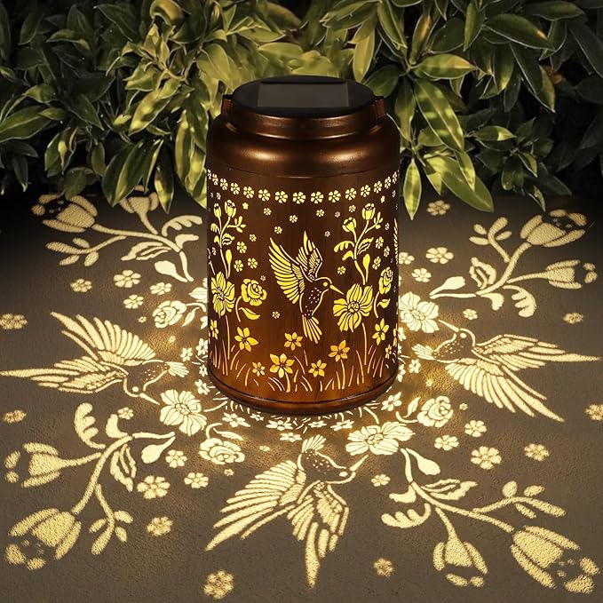 Solar Lanterns Outdoor Waterproof Hummingbird Garden Decor Gifts for Women Mom Grandma Hanging Solar Lights Metal Solar Decoration Outside for Yard, Patio, Backyard, Porch