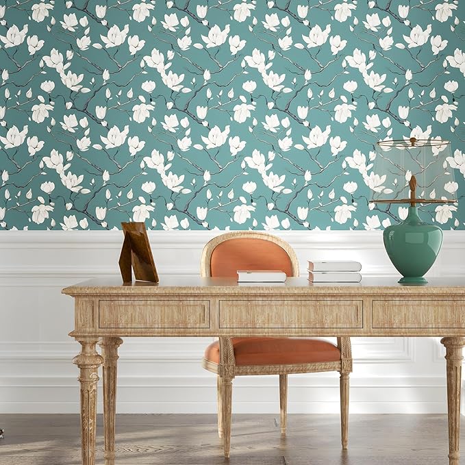 Laatse Vintage Floral Wallpaper Peel and Stick Blue Floral Contact Paper