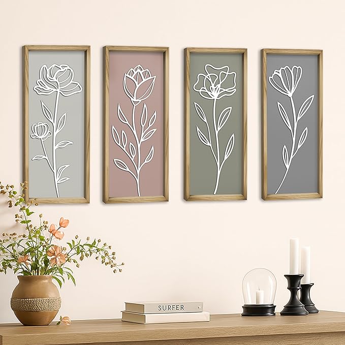 Product Elevations 3D Bathroom Art Set of 4 – Wooden Framed Wall Art