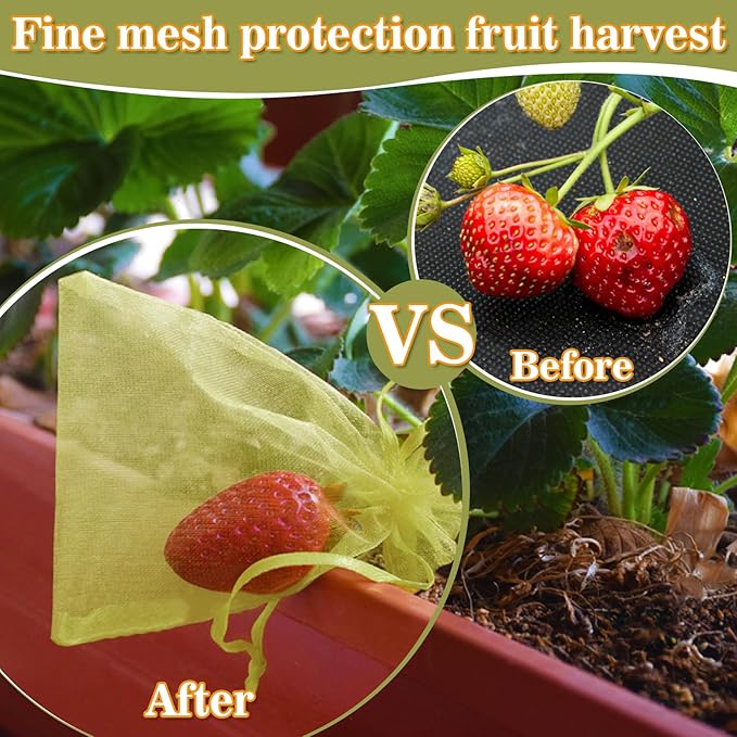 Sukh 50PCS Fruit Protection Bags - 6"x8" Fruit Cover for Fruit Tree Garden Netting Bag to Protection Mesh Drawstring Organza Bags Green Bags for Fruits, Vegetables Reusable Gift Bag for Jewelry, Candy