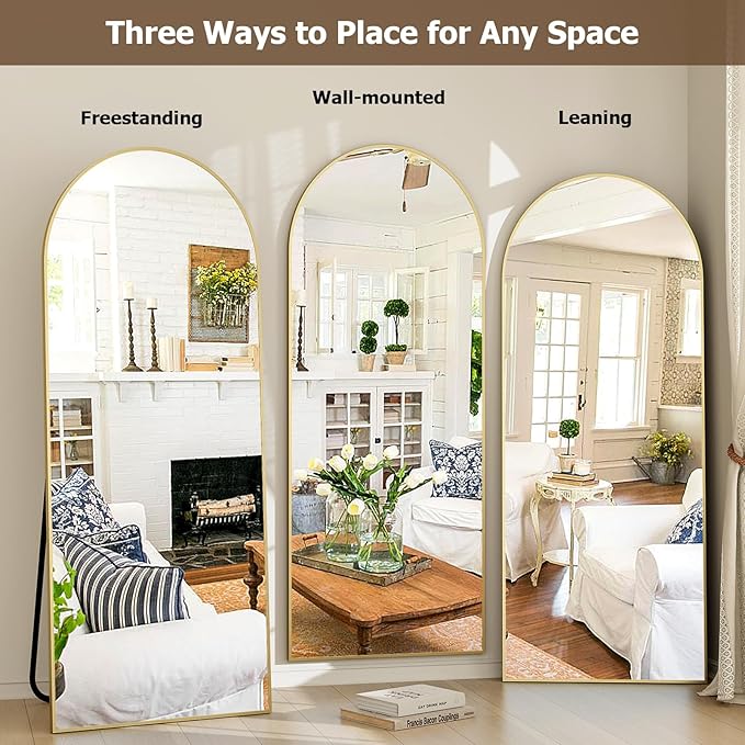 GLSLAND-21x64 inch Full Length Mirror-Aluminum Alloy Frame-Arch Mirror Full