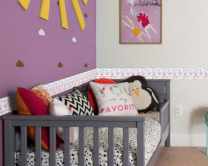 FLFK Mirror Border, Rainbow Flowers Peel and Stick Wallpaper Border Self
