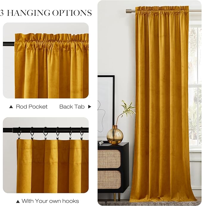NICETOWN Warm Gold Velvet Curtains 84 inches Long, Room Darkening Drapes