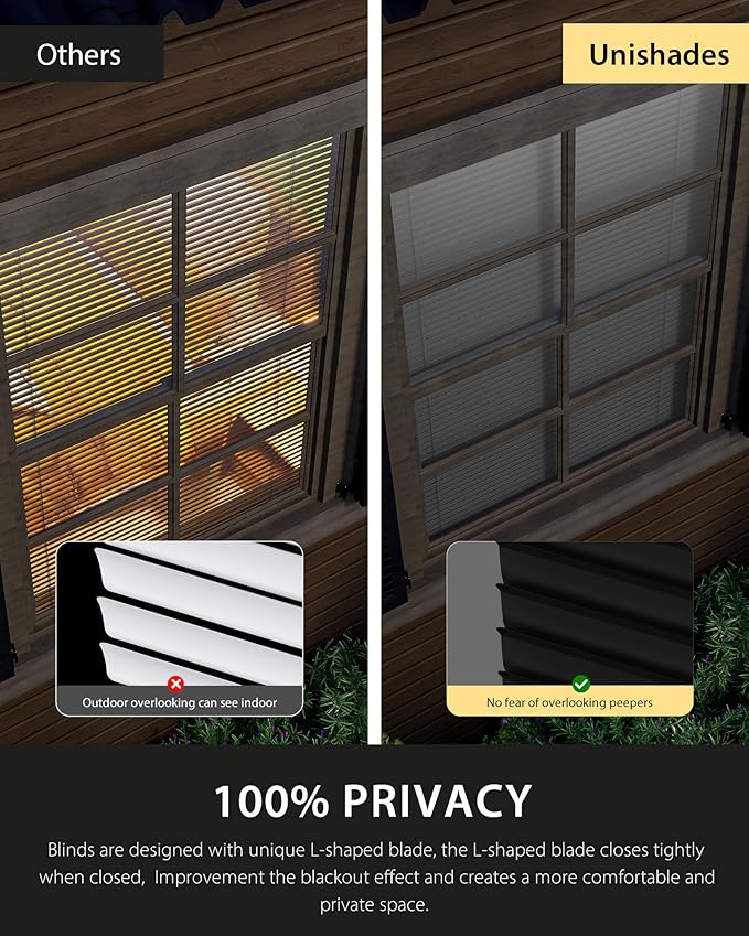 UNISHADES No Drill Blinds for Windows 1" Vinyl L-Shaped Slats Cordless Mini