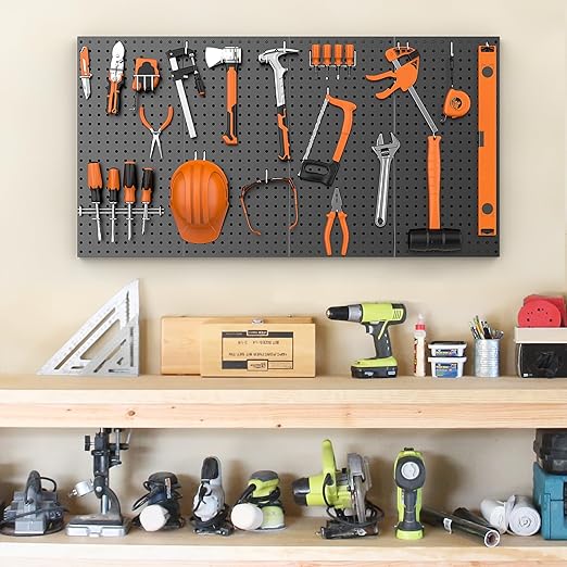 Pegboard Smith Metal Pegboard Panels 12" x 24", 4 Pack Black Wall Mounted Tool