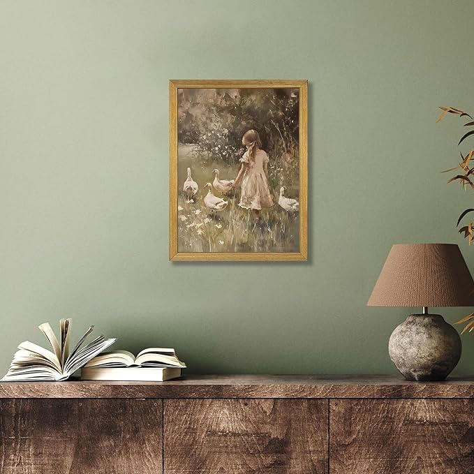 Wood Framed Canvas Wall Art, Vintage Girl