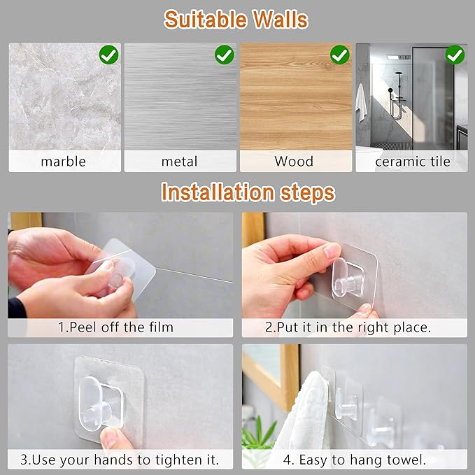 DELITON Clear Cute Storage Hooks, 10 Packs, Adhesion