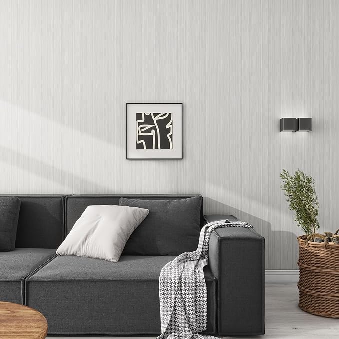 Grasscloth Textured Wallpaper Beige Gray Linen Thick 24" X 394" Fabric Contact