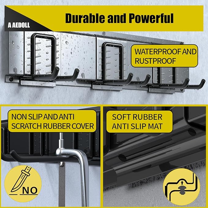 49.5" Garage Tool Organizer Wall Mount, 500lbs Tool Storage Organizer with Adjustable Sliding Hooks, Heavy Duty & Anti-Rust Garden Tools Storage Rack for Hanging Rake Broom/Mower/Snowboard