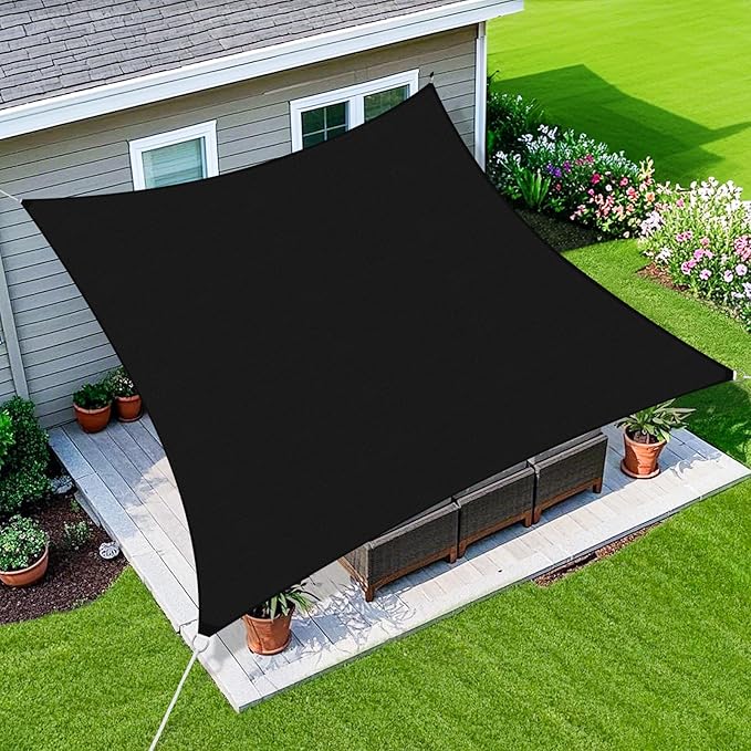 Amagenix Sun Shade Sail 15'X16' Curved Edge Outdoor Shade Canopy Black Breathable 95% UV Block Shade Cloth for Patio Garden Backyard (We Make Custom Size)