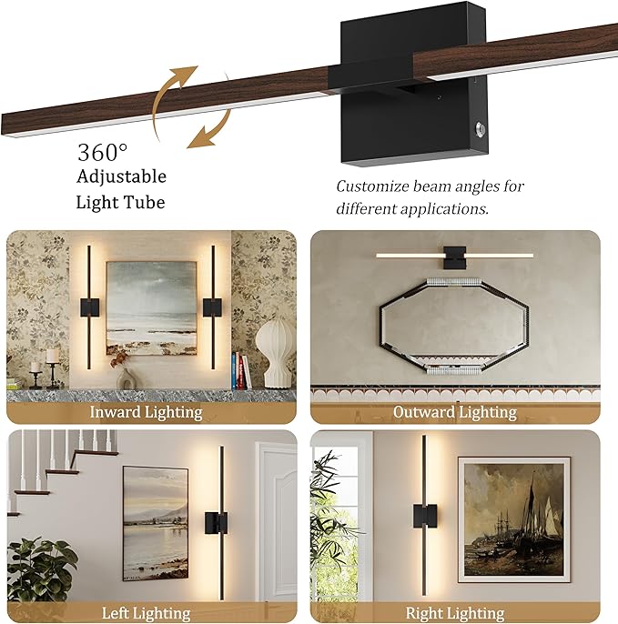 Rayogale 32 Inch Rechargeable Battery Operated Wall Sconce Set 2, 8000mAh