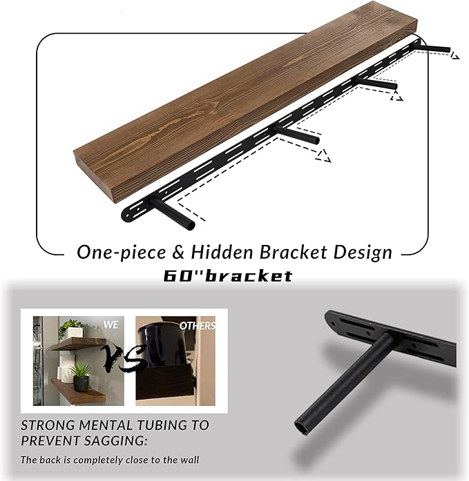 60 Inch Floating Shelves, 8-Inch Deep High-End Solid Wood Long Floating Shelves