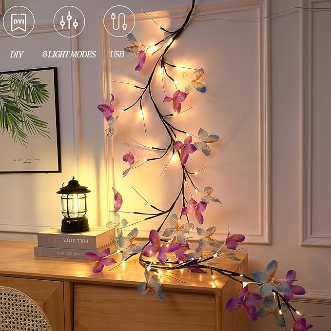 Willow Vine Light with Butterfly 48LED 5.9FT Enchanted Wall Decoration Vine
