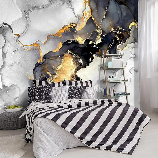 -Grey and White Marbled Fabric Wallpaper Living Room Abstraction Art Bedroom
